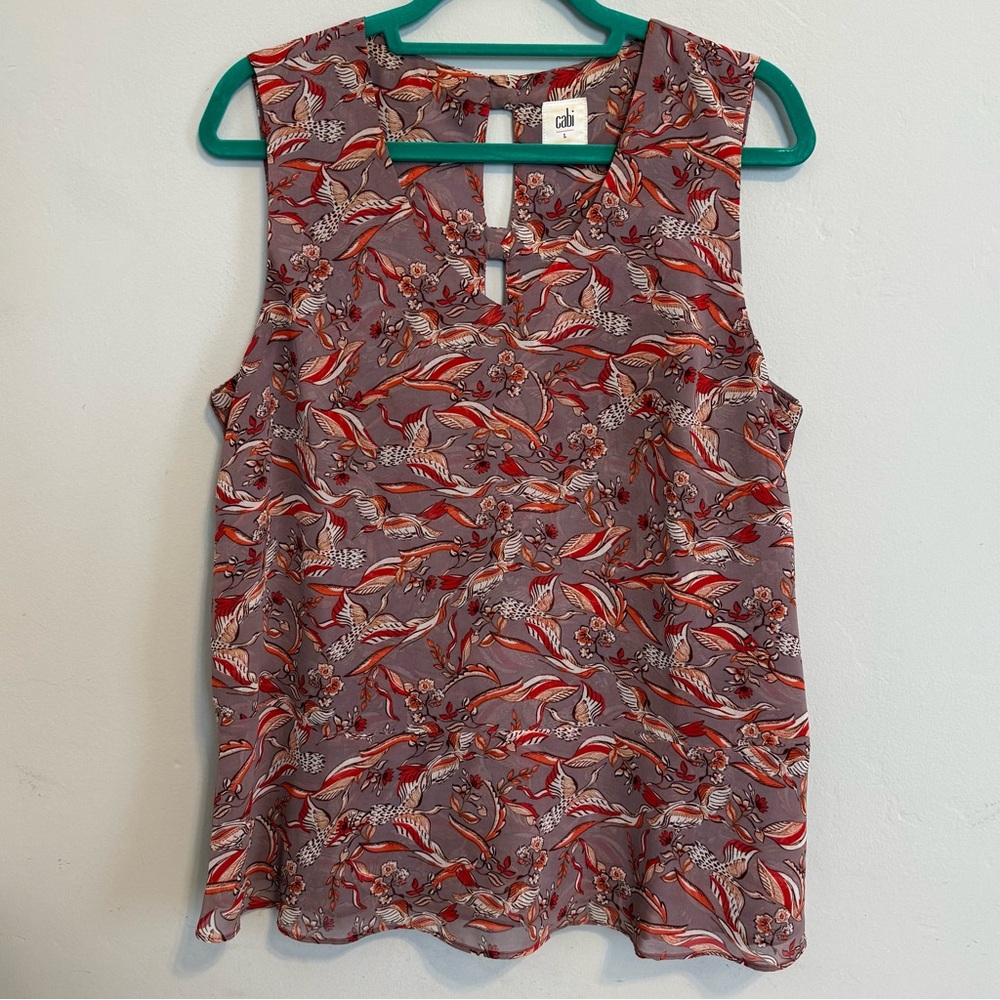 Cabi #3611 Good Luck Red Crane Print Top Size L